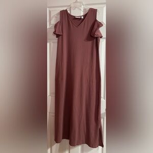 Maxi Dress, Dusty Mauve, V Neck, Cold Shoulder, Pockets